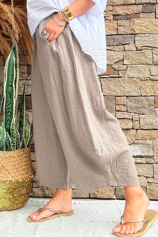 Annie Cushion Cotton Barrel Culotte Pant Earth